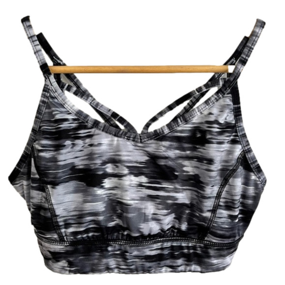 RBX Sports Bra Black & Grey Abstract pattern Athletic Wear Crossover MEDIUM gym - Picture 1 of 9